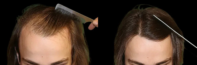 woman's forehead showing thicker hair after an FUT hair transplant in Chicago by Dr. Sahar Nadimi.